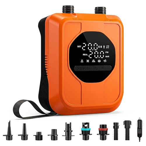 12V Car Inflatable Paddle Board Pump with Auto-Off & Dual-Stage Pressure up to 20 PSI