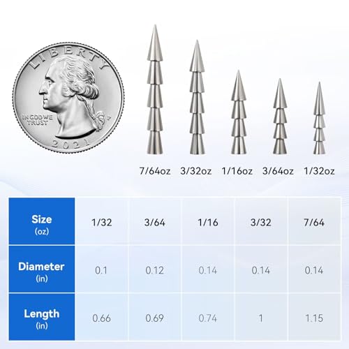 1/16 oz Tungsten Nail Weights for Neko Wacky Rig Fishing - 12 pcs