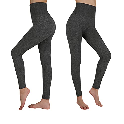 Thermal Fleece-Lined High-Waisted Leggings for Women - Small-Medium Black & Dark Grey