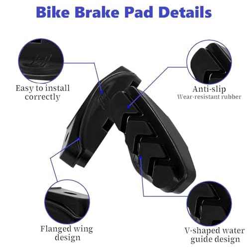 Bike Brake Pads, 2 Pairs (4 Pieces) Caliper Brake Blocks for Road Bicycle, 50mm, Black