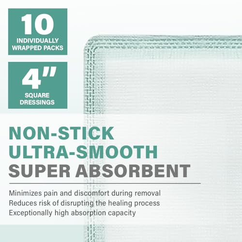 Super Absorbent Wound Dressing 4x4 Inches - High Fluid Retention Pack of 10