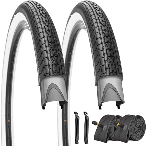 26x2.35 Inch Cruiser Beach Bike Tire with 2 Tubes and Levers - Black White Wall