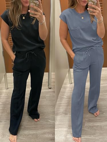 ANRABESS 2 Piece Travel Outfits for Women Large Deep Gray