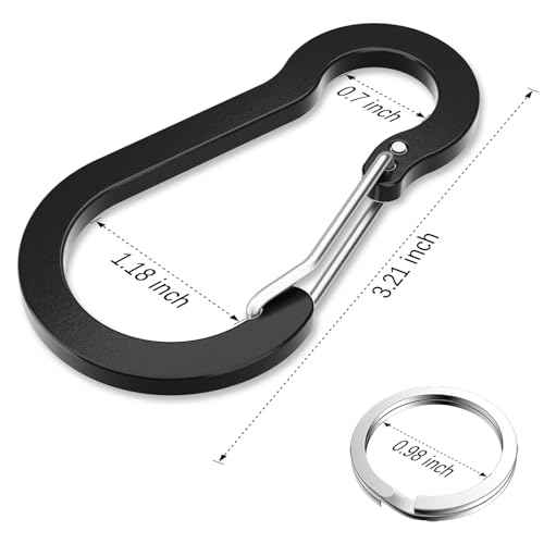 sprookber 3.2 Inch Aluminum Carabiner Clips D Ring, Caribeaner Spring Snap Hook with Keychain for Camping, Hiking, Gym & Outdoor Gear, Set of 10