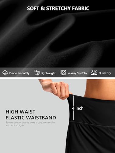 Golf Skirt for Women 16 Inch Black Casual Summer Skorts - Medium Length
