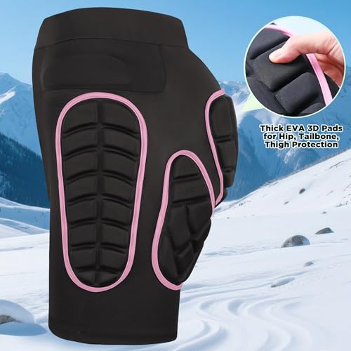 Snowboarding Padded Shorts Impact Protection for Women Men - Pink XL