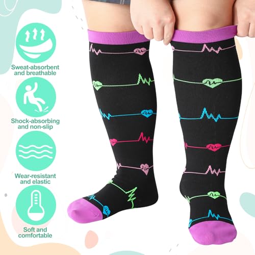 Plus Size Compression Socks for Women 6 Pairs Wide Calf Multicolor XX-Large