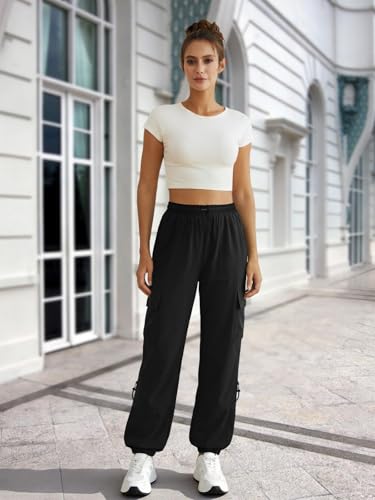 COPYLEAF Women's Quick Dry Cargo Pants Medium Black - Baggy Joggers