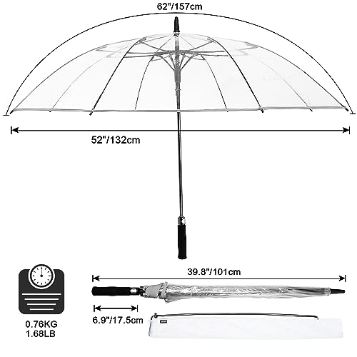 G4Free Clear Golf Umbrella - Transparent Auto Open Large Windproof Waterproof with Sleeve - One Pack
