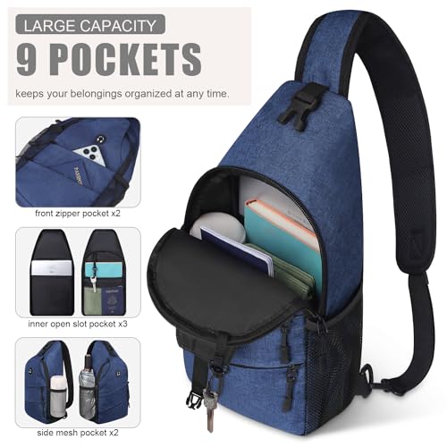 Medium Blue Crossbody Bag for Women Men Convertible Shoulder Sling Backpack