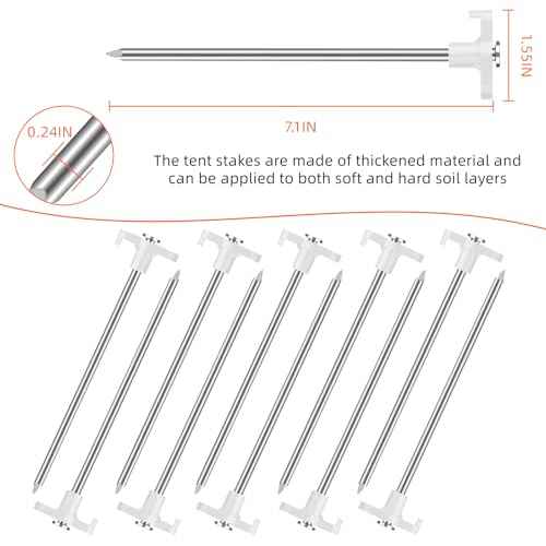 Tent Stakes Heavy Duty Camping Stakes 7 inches (About 18 cm) 10 Pieces, Rust-Proof Metal Tent Nails Ground Stakes Camping Essentials, Tent Camping Accessories (White)