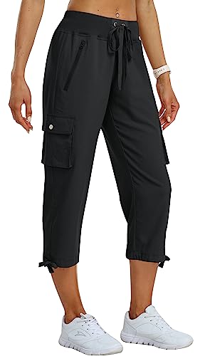 Women's Cargo Capris Pants Black XL Loose Fit Hiking Travel Summer Clothing