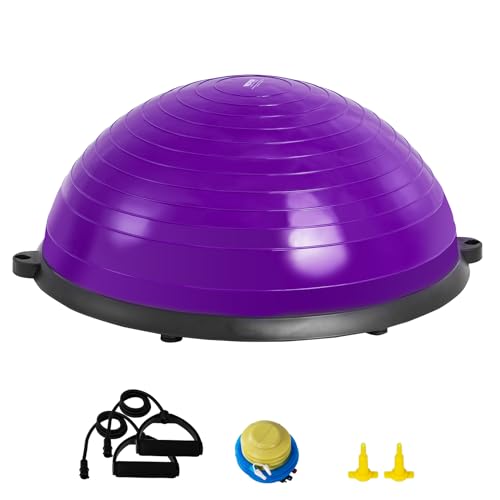 VEVOR 23-inch Half Exercise Ball Trainer, 660 lbs Capacity Balance Ball, Includes Resistance Bands and Pump, Ideal for Full Body Workouts, Yoga, and Strength Training at Home Gym, Purple