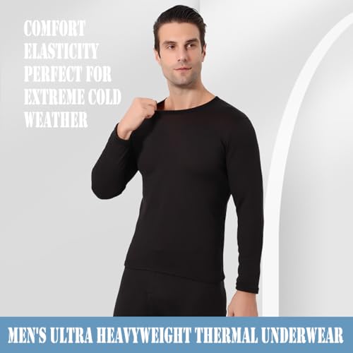 Men's Heavyweight Thermal Underwear Set Fleece Lined Base Layer Long Johns - Black, Large