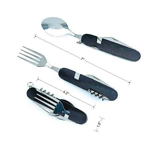 6-in-1 Multi-Function Camping Utensil Set Black + Green Detachable Spoon Fork Knife