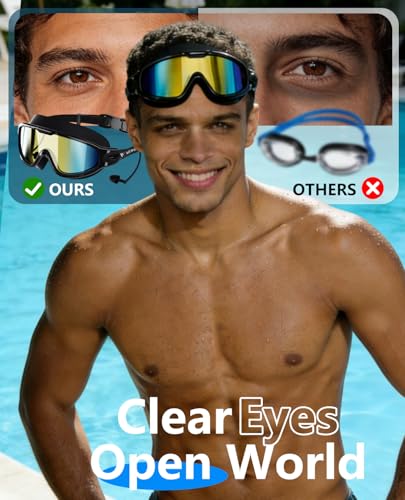 Adult Swim Swim Goggles 2 Pack Anti-Fog Waterproof UV Large Rim - Black Gold & Pink