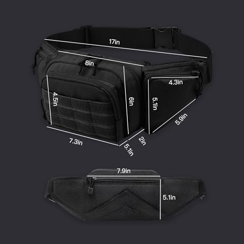 Men's Tactical Fanny Pack Black - 800D Oxford Concealed Carry Waist Bag