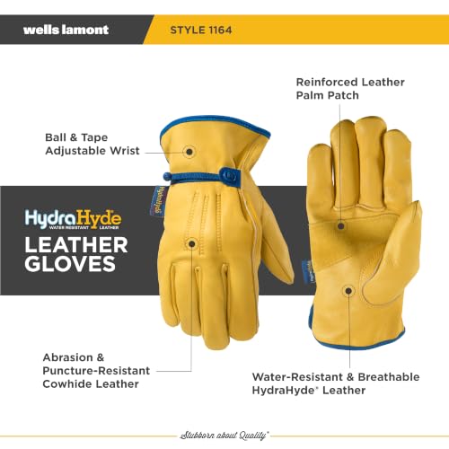 Wells Lamont Men's HydraHyde Leather Work Gloves - X-Large, Ball & Tape, Saddletan