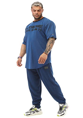 Men's Loose Fit Cotton Sweatpants with Pockets - Medium Blue