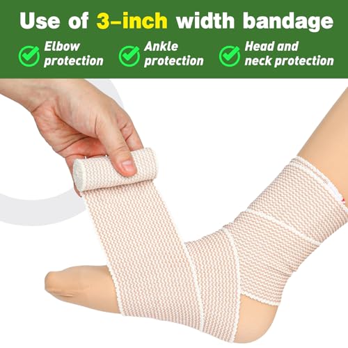 AZEN 24 Pack Elastic Compression Bandages 3 Inch for Legs & Body - C-24p(3in)