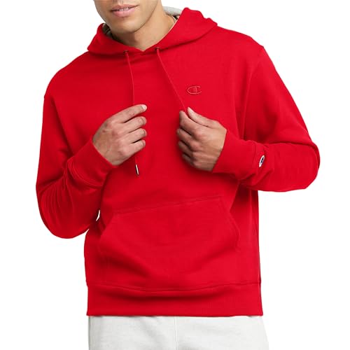 Champion Men's Pullover Fleece Hoodie - Midweight, C Logo, Large, Team Red Scarlet
