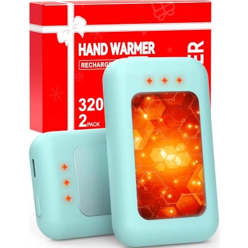 AI Hand Warmers Rechargeable, Reusable Portable Electric Hand Warmer, Fast Intelligent Heating in 1 Second, Gifts for Christmas, Outdoor, Golf, Hunting, Camping Accessories Cyan 2Pack