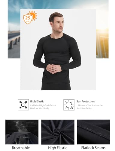Men's Compression Shirts Long Sleeve Athletic Workout Tops Medium Black - 1/5 Pack