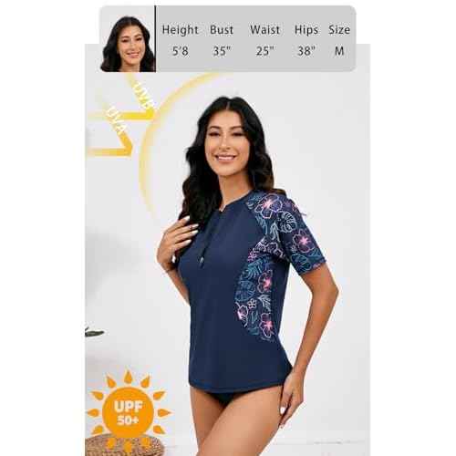 Halcurt Women's Short Sleeve Rash Guard Swimsuit Top Swim Shirt Only Swim Tee UPF50+ Quick Dry Swimsuit