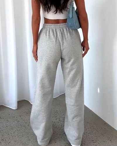 Women’s Fleece-Lined Wide Leg Sweatpants - Grey, Comfortable Lounge Pants