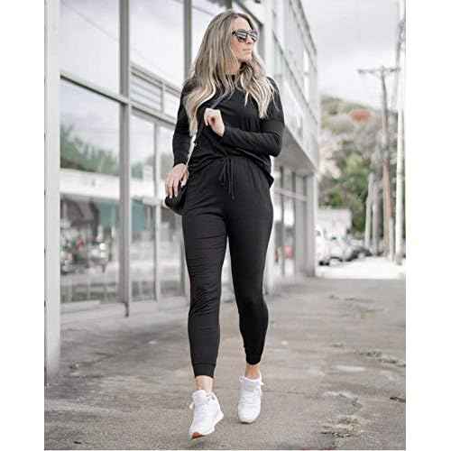 PRETTYGARDEN Women Fall 2 Piece Lounge Outfit Long Sleeve Tops High Waisted Jogger Pants Set Spring Travel Clothes Tracksuit