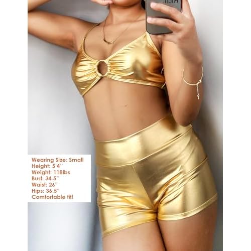 Women's Metallic Bra Tops Shiny Bralette Rave Crop Top with Metal Ring Festival Party Bikini