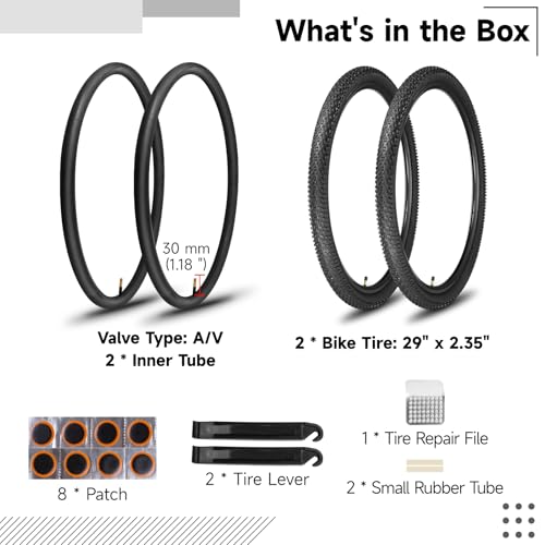 29x2.35 Mountain Bike Tire Set with Tubes & Repair Kit - Durable All Terrain Replacement - Variation of THIS listing