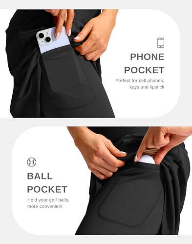 Women's 20-Inch Knee Length Golf Skirt Skort with Pockets High Waist Black Large