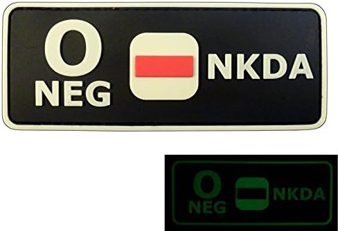 First Aid Blood Type Patch PVC O Positive Compatible with Velcro PVC Patches,Plate Carrier for Backpacks,Ifak,O Pos,First Aid Kit Patch (Black and White Glow Dark)