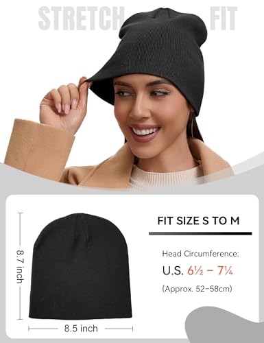 Black Cotton Beanie Hat for Men Women - Soft Cuffless Knit Skull Cap - 1pc
