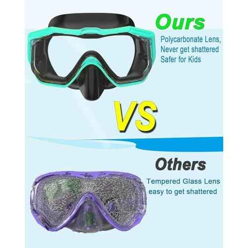 Bairuifu Kids Swim Goggles Snorkel Mask, Latest 3-Window Lens Wide Vision, Crystal Clear, Swimming Goggles Soft Nose Cover