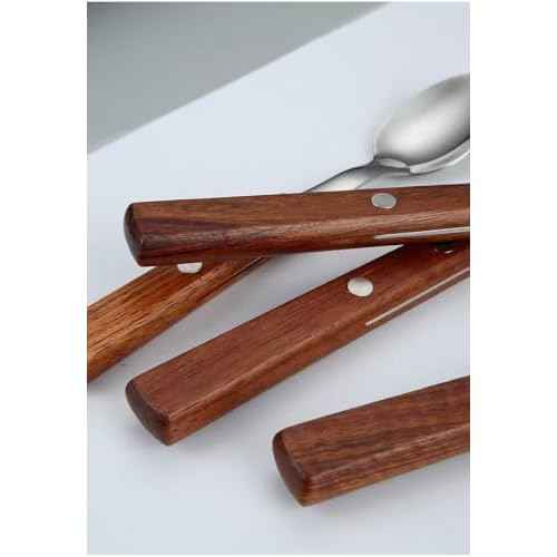 Travel Utensils with Case 4-Pack Wooden Handle Stainless Steel Reusable Travel Cutlery Set, Forks Spoons Knives Flatware Set for Camping, Picnic, Lunch Box for Men