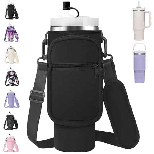 Water Bottle Carrier Bag with Strap for Stanley 40/30 oz Tumbler Neoprene Insulated Cup Holder Sleeve with Phone Pocket & Straw Cover for Stanley Cup Accessories