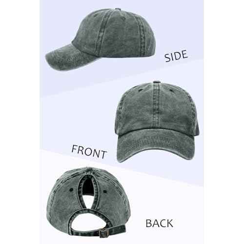 Womens Vintage Washed Distressed Baseball-Cap with Ponytail Hole Sport Golf Hat