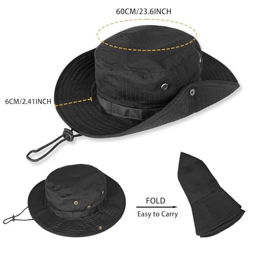 Rosoz Sun Hats for Men and Women Bucket Hat UPF Protection Wide Brim 1 Pack - Black