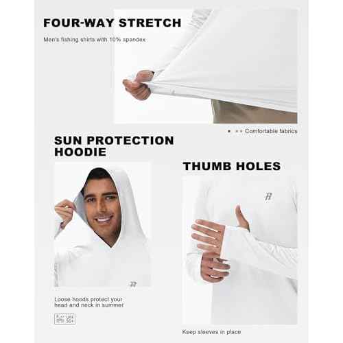 Runhit Fishing Shirts for Men Hoodie Sun Shirt UPF 50+ Long Sleeve UV Protection SPF Rash Guard Running Hiking Workout