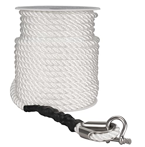 3/8 Inch 150FT White Nylon Anchor Rope Made for Marine Use - Durable & Strong