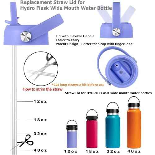 Straw Lid for Hydro Flask Wide Mouth Water Bottles, Top Lids with Straw Compatible with Hydro Flask 32 40 oz, Replacement Cap Wide Mouth Accessories Flip Lid Flex Handle