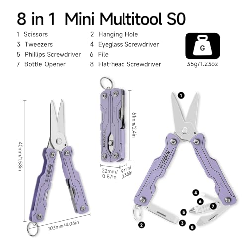 Mini Keychain Multitool with Scissors & 8 Functions - Purple S0
