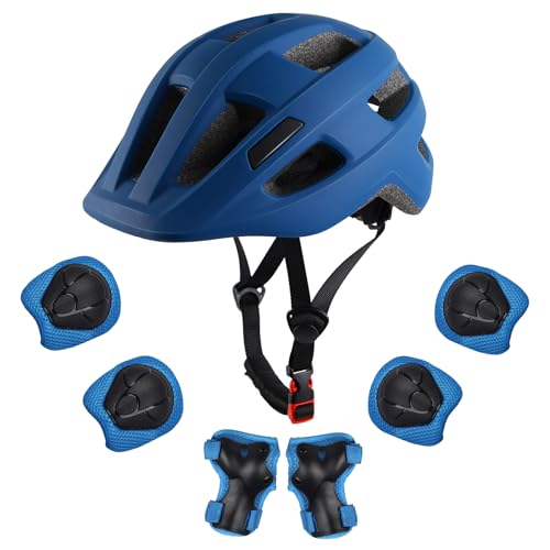 Kids Bike Helmet for Ages 1-8 with Protective Gear Set - Navy Blue, 51-54cm