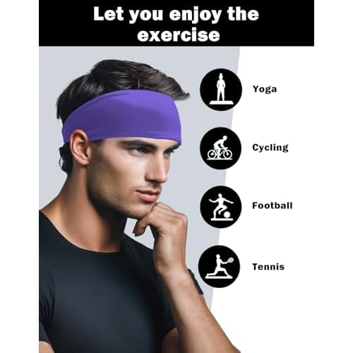 6 Pack Sport Headbands for Men & Women, Sweat Wicking Workout Sweatband, Bright Hairband for Running, Cycling, Football, Yoga