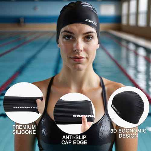 2pcs High Elasticity Silicone Swim Cap for Women and Men, Comfortable Non-Slip Swimming Caps for Long and Short Hair, Durable Waterproof Swim Hats for Adults, Keep Hair Dry