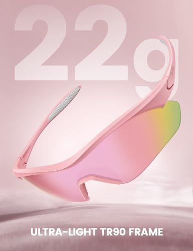 Polarized Sports Sunglasses - Pink Frame Pink Lens UV400 Protection for Men Women
