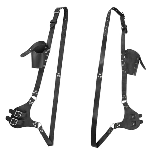 Black Renaissance Faux Leather Shoulder Sword Strap Holder with Double Scabbard - Pirate Medieval Costume Accessory