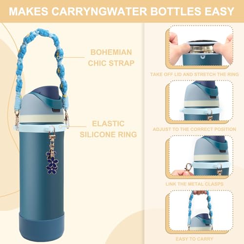 Blue Silicone Water Bottle Boot & Handle Strap for 24oz & 32oz Owala